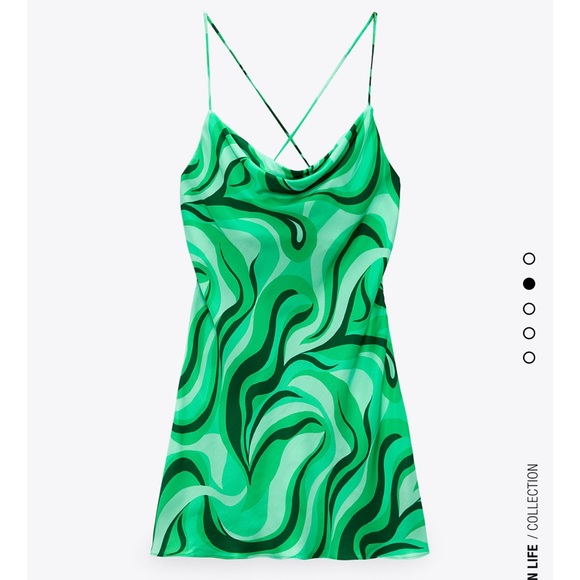 Zara Dresses & Skirts - Zara Flowy Mini Swirl Green Satin Dress